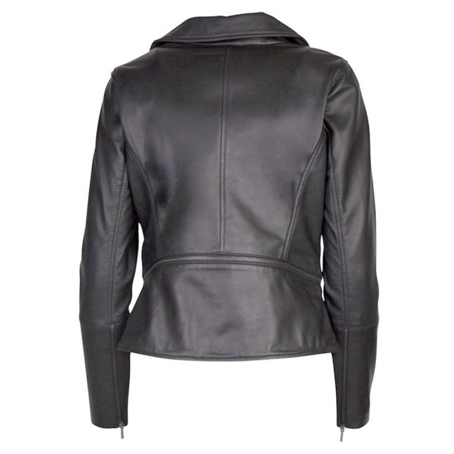 Womens Black Yaswin Zip Hem Leather Jacket