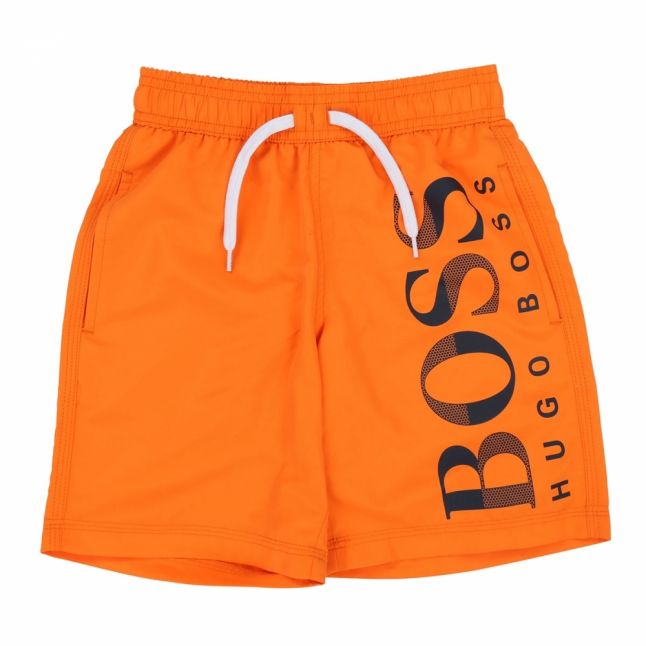 Boys Orange Branded Leg Swim Shorts