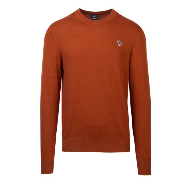 Mens Rust Zebra Crew Neck Knitted Jumper