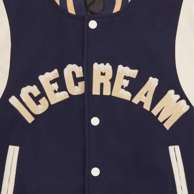 Mens Navy Drippy Varsity Jacket