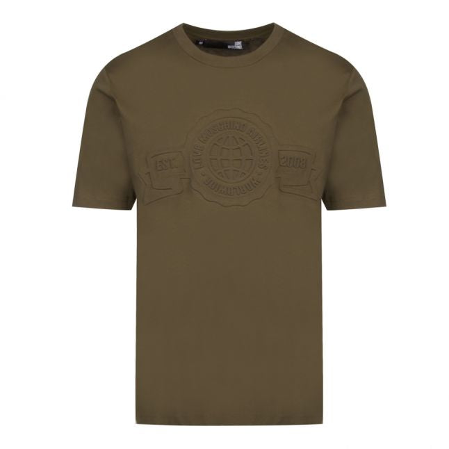 Mens Dark Green Embossed Logo Regular Fit S/s T Shirt