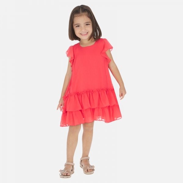 Girls Watermelon Voile Ruffled Dress