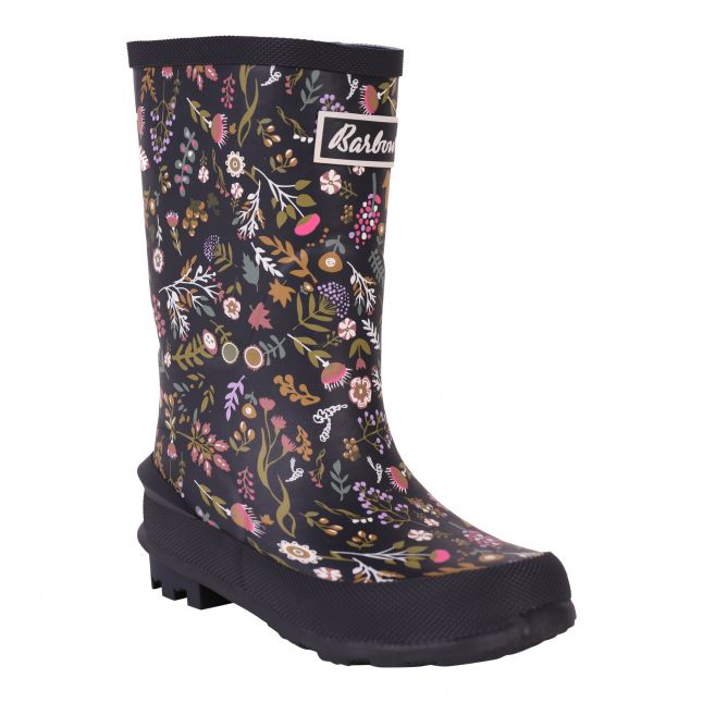 Girls Navy Floral Shield Wellies