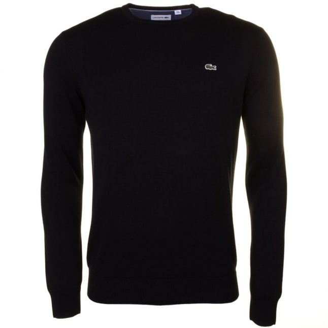 Mens Black Cotton Crew Knitted Jumper