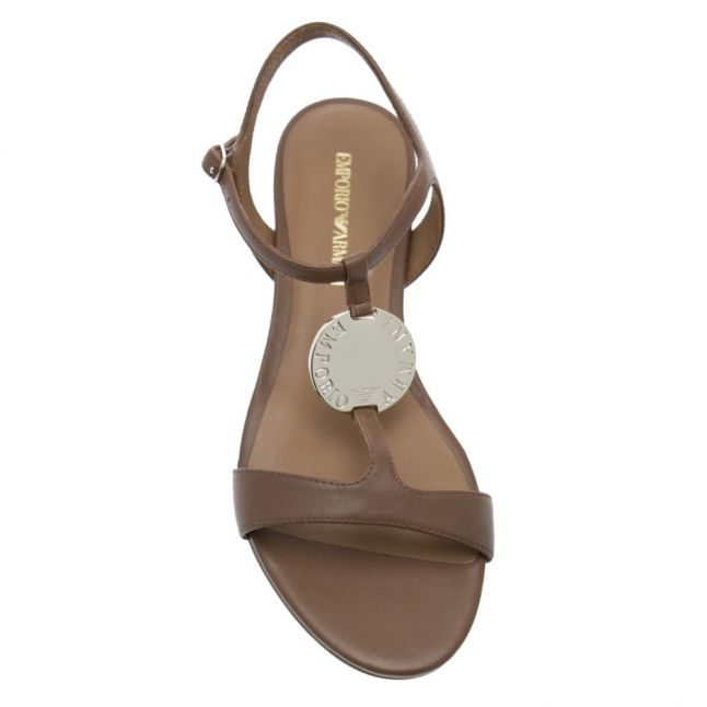 Womens Tan Metal Plate Sandals