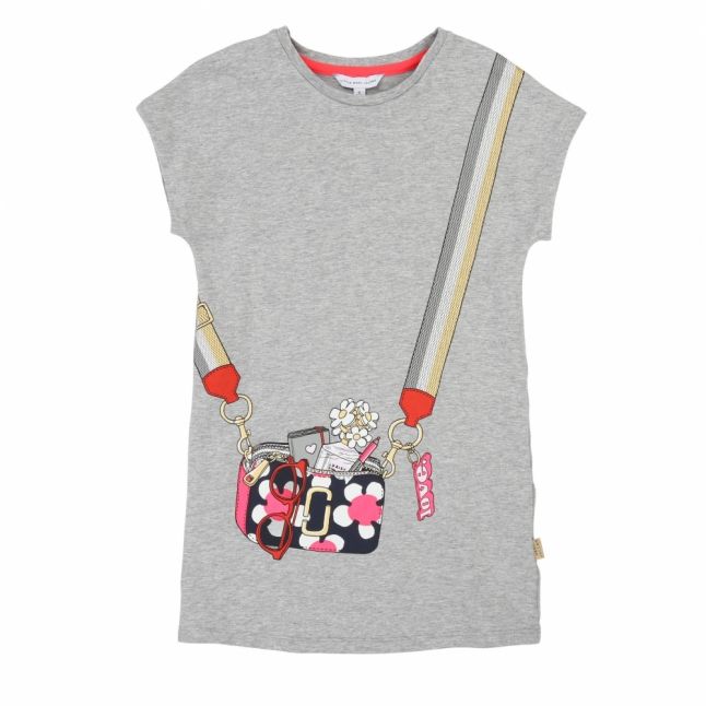 Girls Grey Marl Snapshot Bag T Shirt Dress