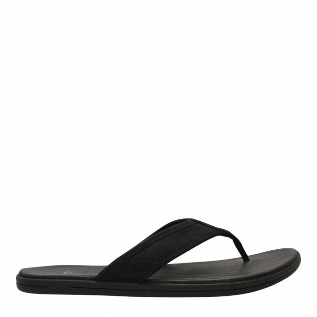 Mens Black Seaside Leather Flip Flops