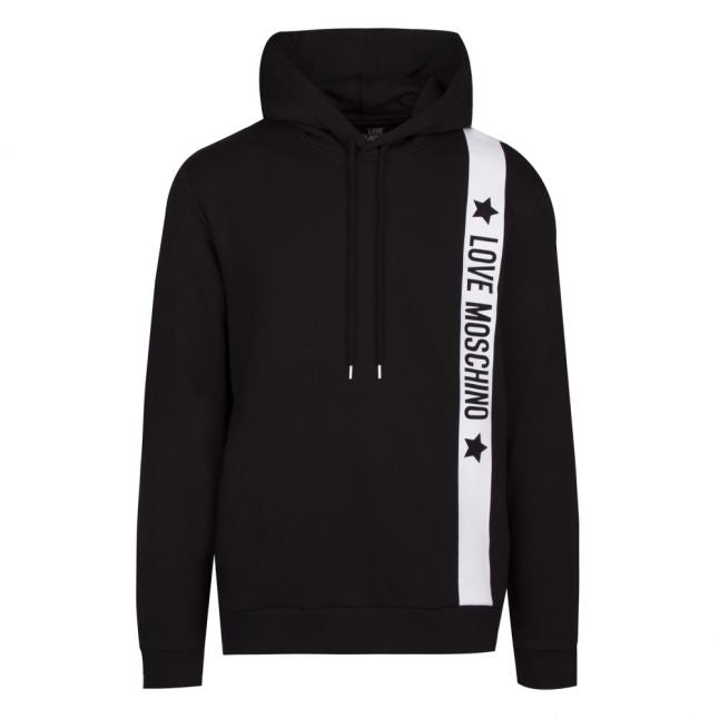 Mens Black Logo Trim Hooded Sweat Top