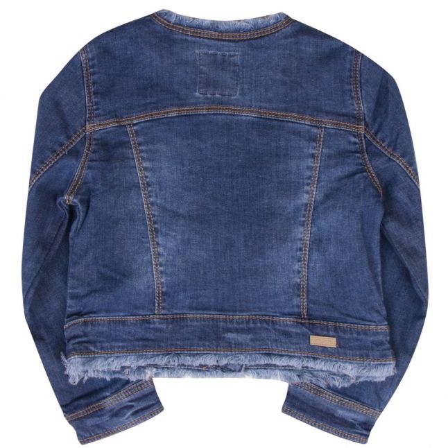 Girls Blue Embroidered Denim Jacket