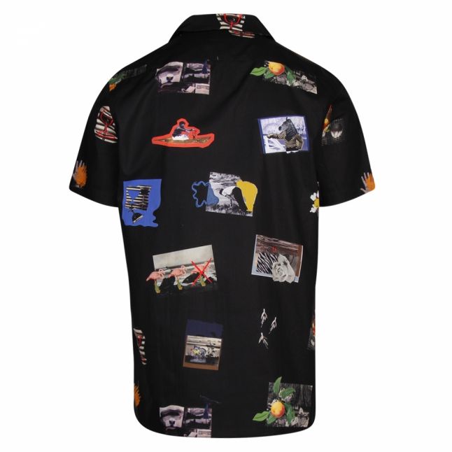 Mens Black Photo Print Casual Fit S/s Shirt