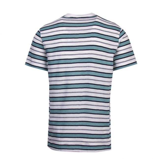 Mens White/Blue Multi Stripe S/s T Shirt