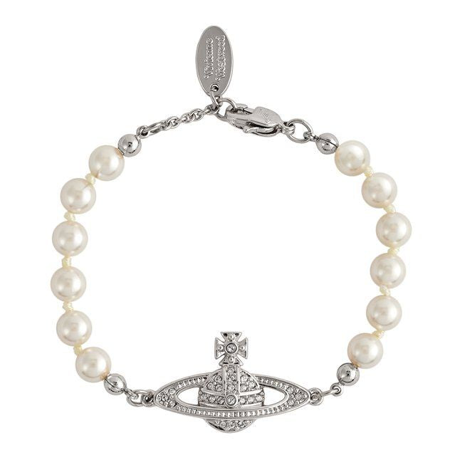 Womens Vivienne Westwood Platinum/Pearl Mini Bas Relief Pearl Bracelet