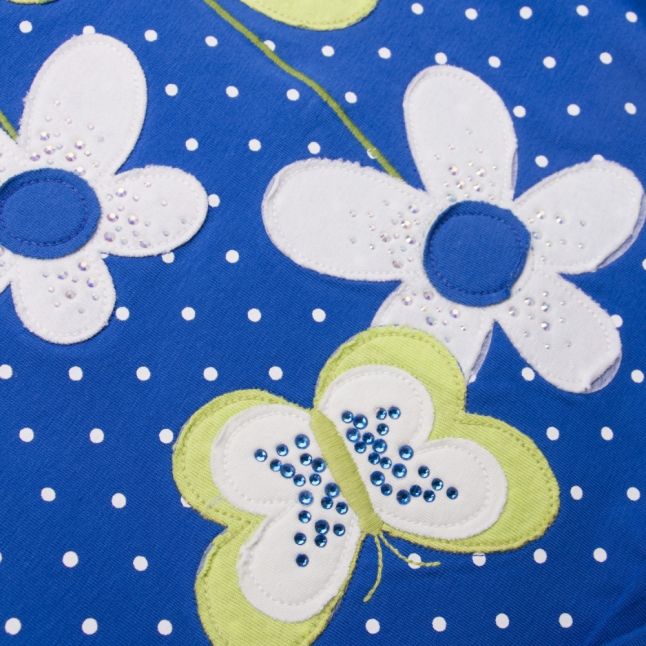 Girls Blue Embroidered Flowers Dress