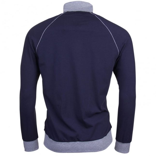 Mens Dark Blue Funnel Neck Trim Sweat Jacket