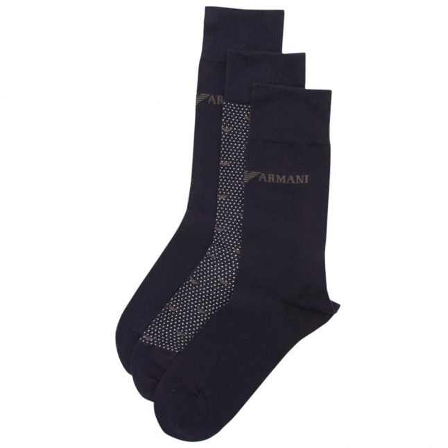 Mens Navy Branded 3 Pack Socks