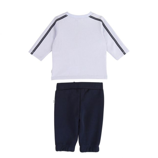 Baby Pale Blue Navy Logo L/s T Shirt & Pants Set