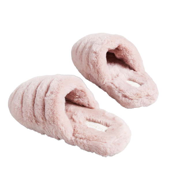 Womens Pink Lopsey Faux Fur Mule Slippers