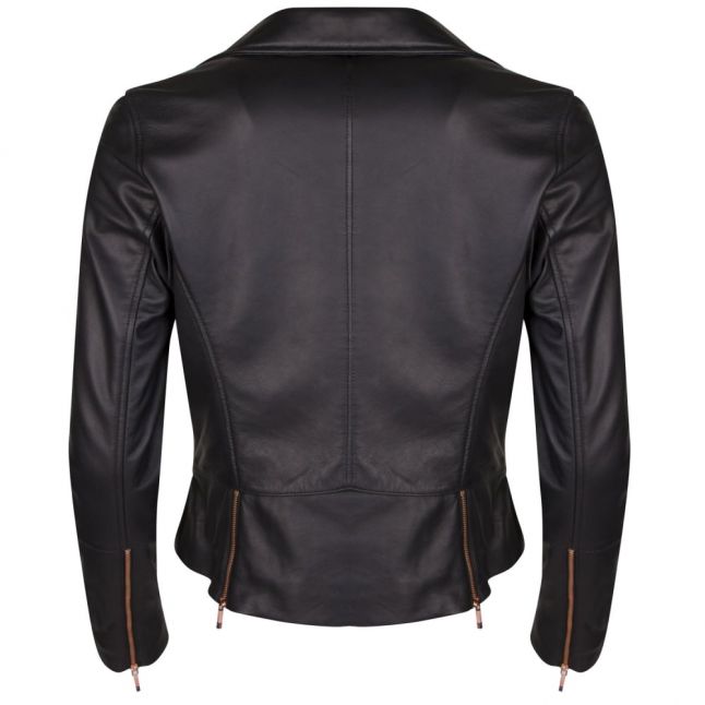 Womens Black Lizia Leather Biker Jacket