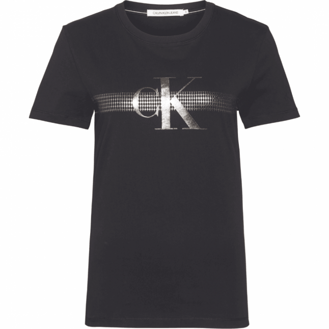 Womens Black Metallic Mesh CK Slim S/s T Shirt