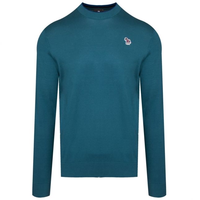 Mens Teal Classic Zebra Crew Neck Knitted Jumper