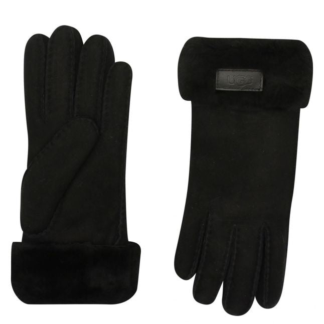 Womens Black Sheepskin Turn Cuff Gloves