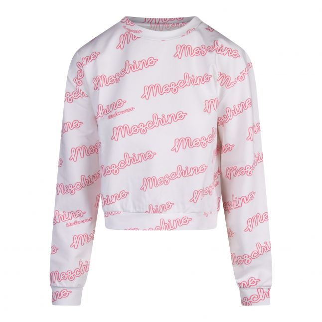 Womens White/Pink Neon Logo Crop Sweat