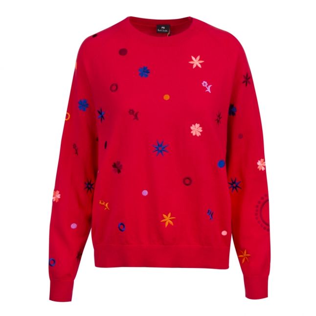 Womens Raspberry Supersonic Embroidered Knitted Jumper