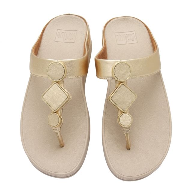 Womens Vintage Gold Leia Leather Toe Post Sandals