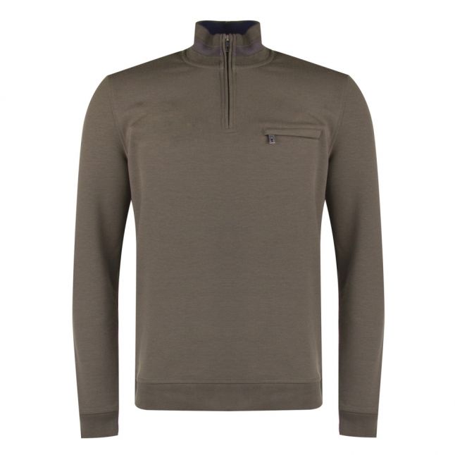 Mens Khaki Leevit Half Zip Funnel Neck Jumper