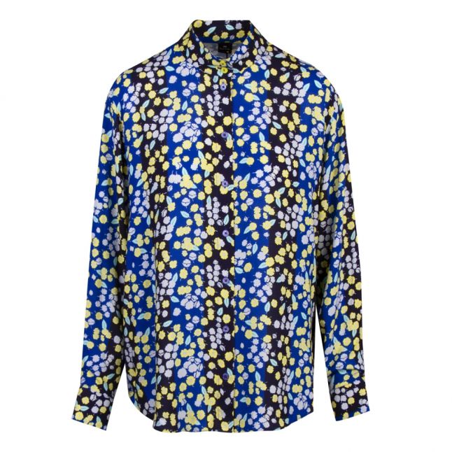 Womens Cobalt Blue Floral L/s Blouse