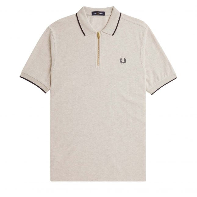 Mens Fred Perry Porridge Marl Crepe Pique Zip S/s Polo