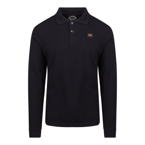 Mens Black Classic Logo Custom Fit L/s Polo Shirt