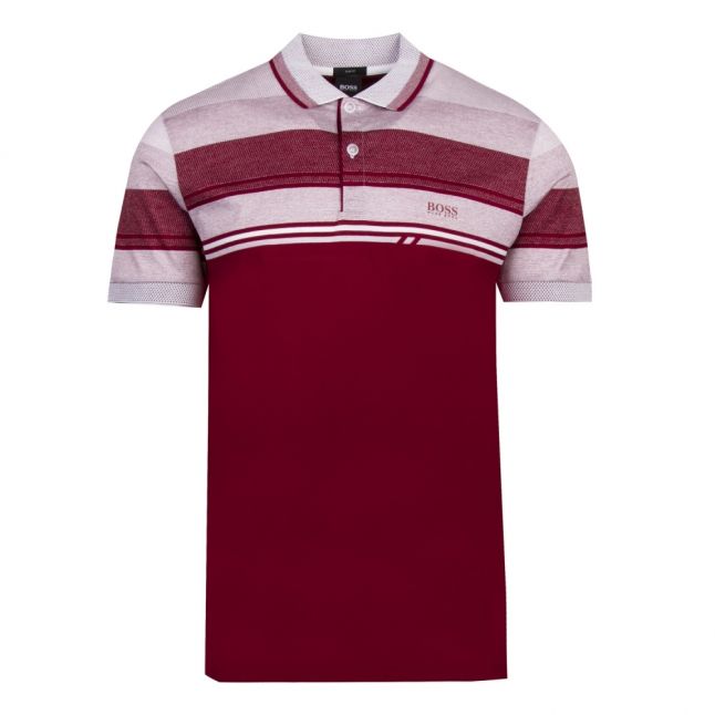 Athleisure Mens Burgundy Paule 5 Stripe Slim Fit S/s Polo Shirt