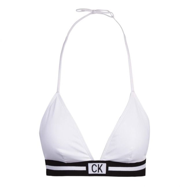 Womens Classic White Logo Band Ribbed Bikini Top