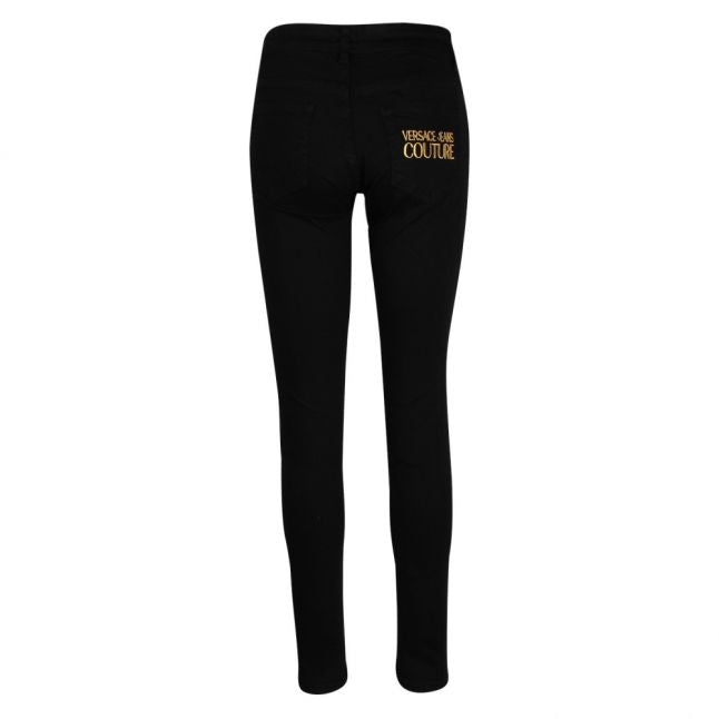 Womens Black Embroidered Logo Skinny Fit Jeans