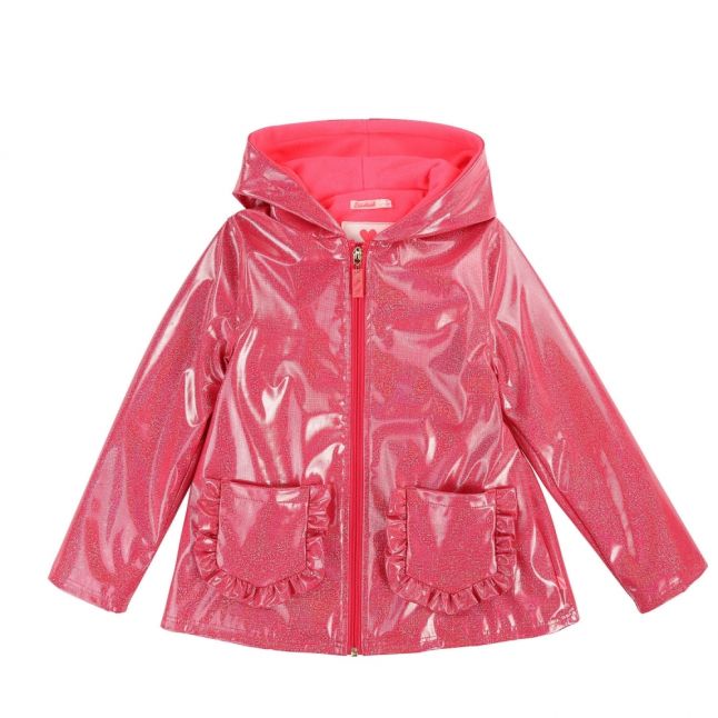 Girls Cranberry Glitter Hooded Raincoat