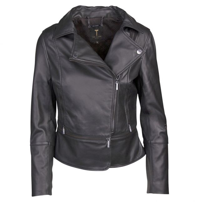 Womens Black Yaswin Zip Hem Leather Jacket