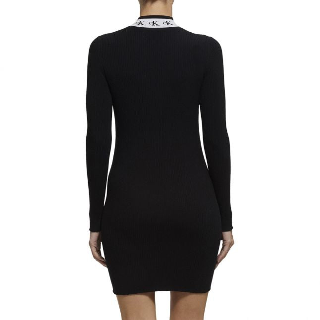 Womens CK Black Monogram Tape Rib Knitted Dress