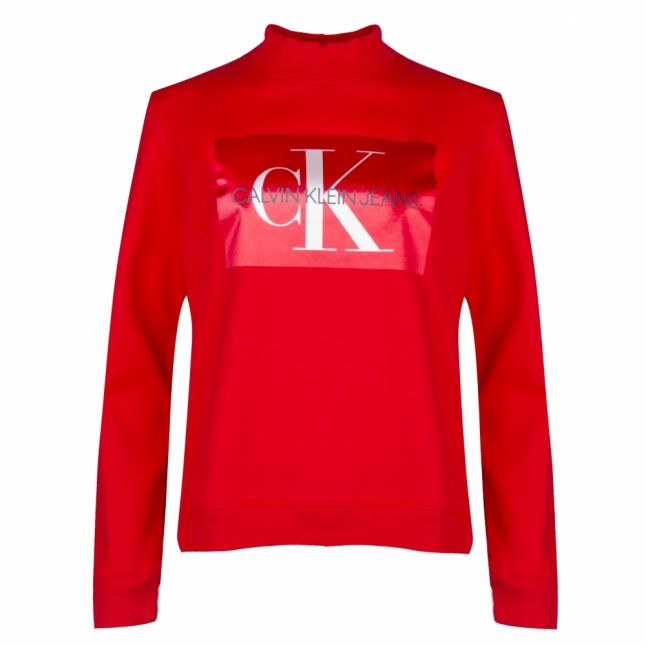 Womens Racing Red Satin Box Crew Neck Sweat Top