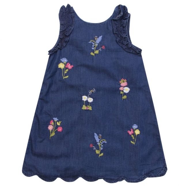 Girls Blue Embroidered Denim Dress