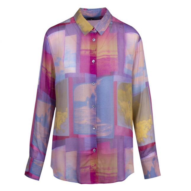 Womens Lilac Patchwork Chiffon L/s Blouse