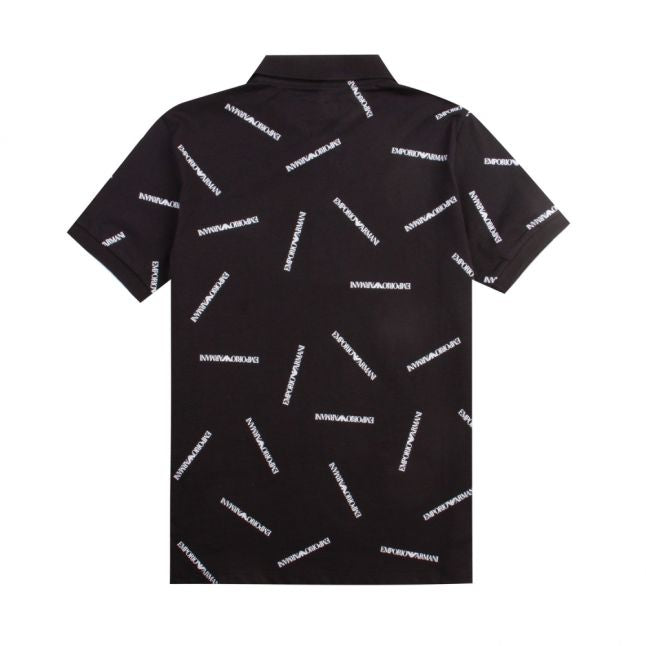 Boys Black Logo Print S/s Polo Shirt