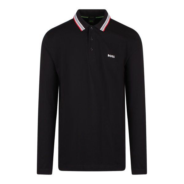 Mens Black Plisy Tipped L/s Polo