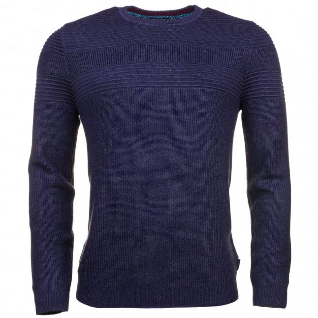 Mens Dark Blue Rossi Mixed Stitch Knitted Jumper