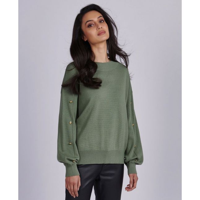 Womens Army Green Drifting Button Knitted Jumper