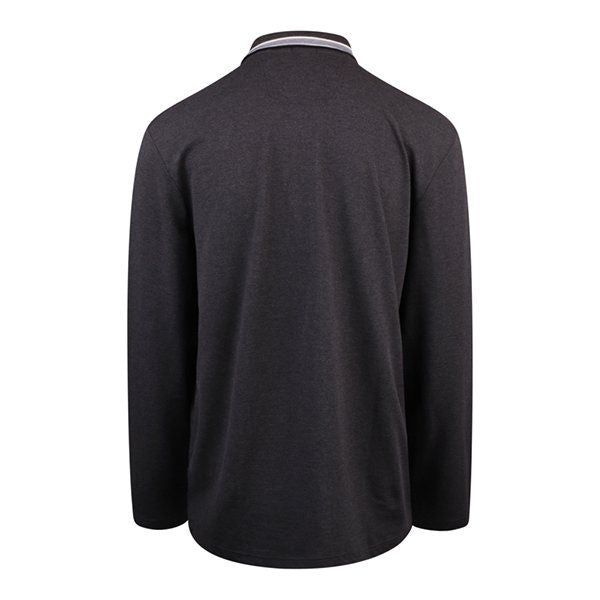 Mens Charcoal Plisy Tipped Collar L/s Polo