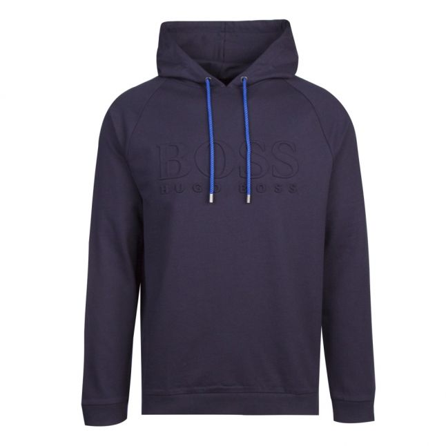 Mens Dark Blue Embossed Logo Hooded Sweat Top