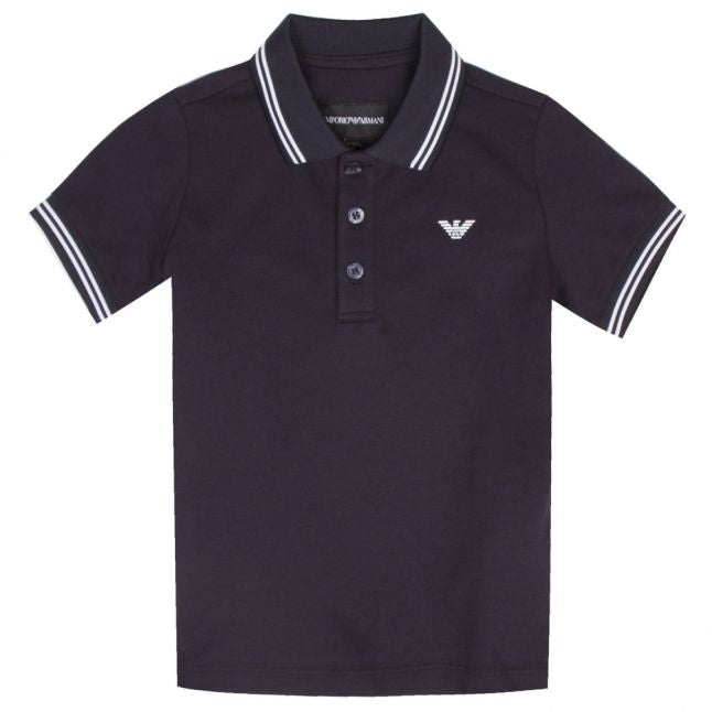 Boys Navy Tipped S/s Polo Shirt