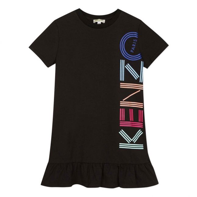 Girls Black Multicolour Logo Dress