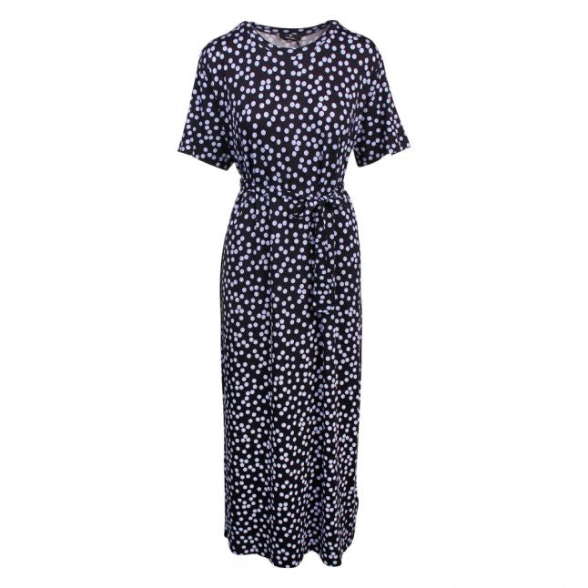 Womens Dark Navy Polka Dot Belted Midi Dress